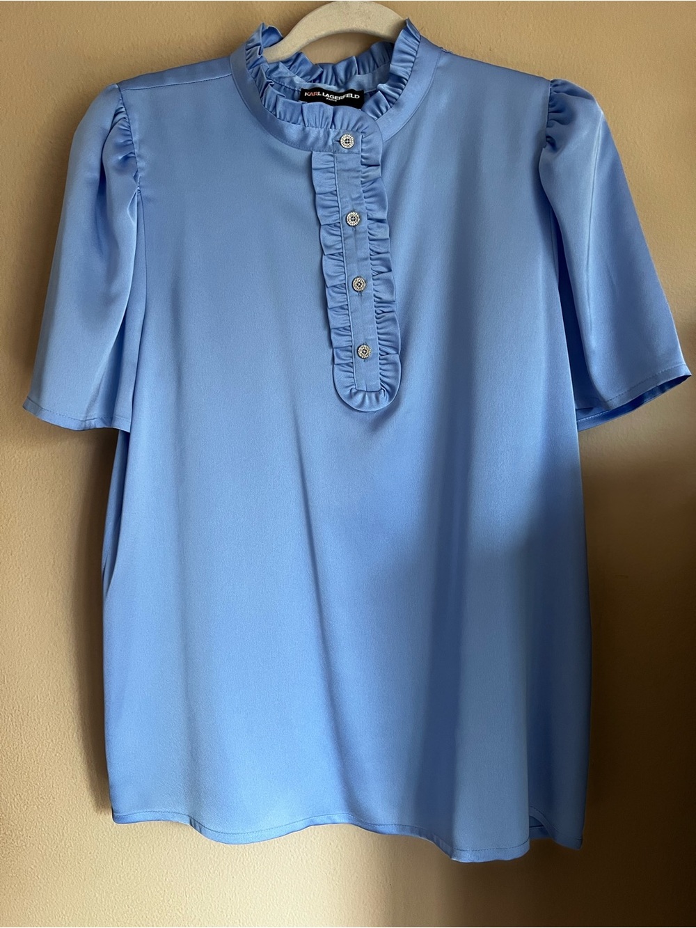 Karl Lagerfeld Light Blue Ruffled Short-Sleeve Shirt